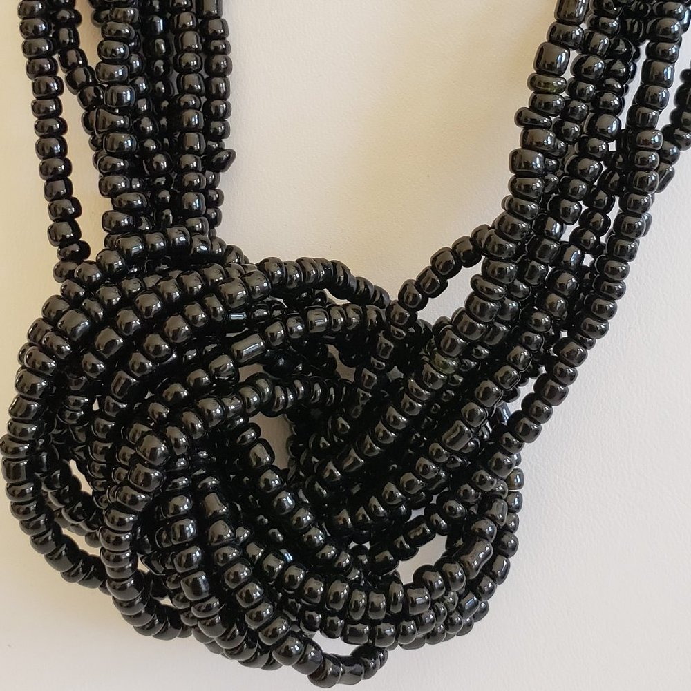 Black and Silver Long Seed Bead Necklace